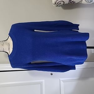 💚 LOFT Cobalt Blue Ribbed Open Back Split Hem Sweater XS